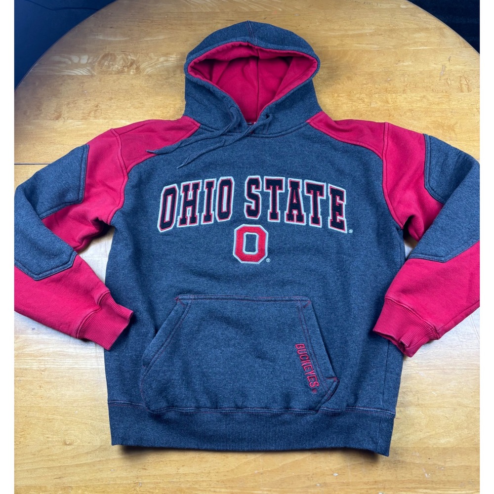 Colosseum Ohio State Buckeyes Hoodie Mens Small Grey Red Colorblock Sweatshirt